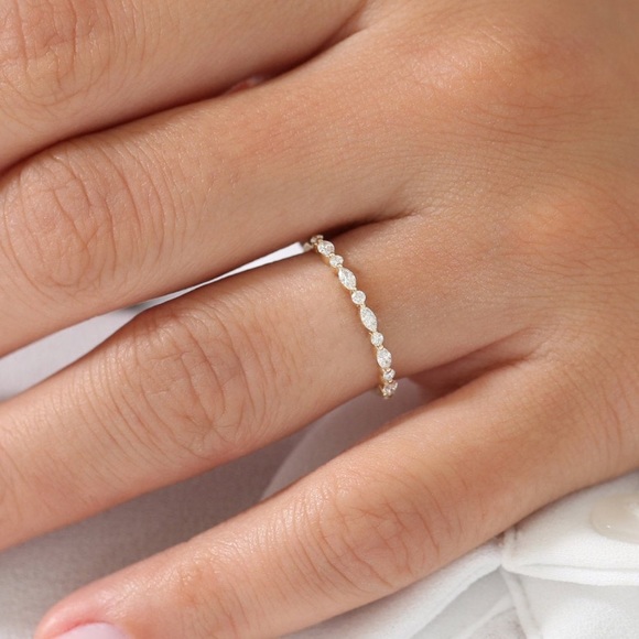 Ferko’s Fine Jewelry Eternity Alternating Marquise Round Diamond Wedding Band - Picture 3 of 5